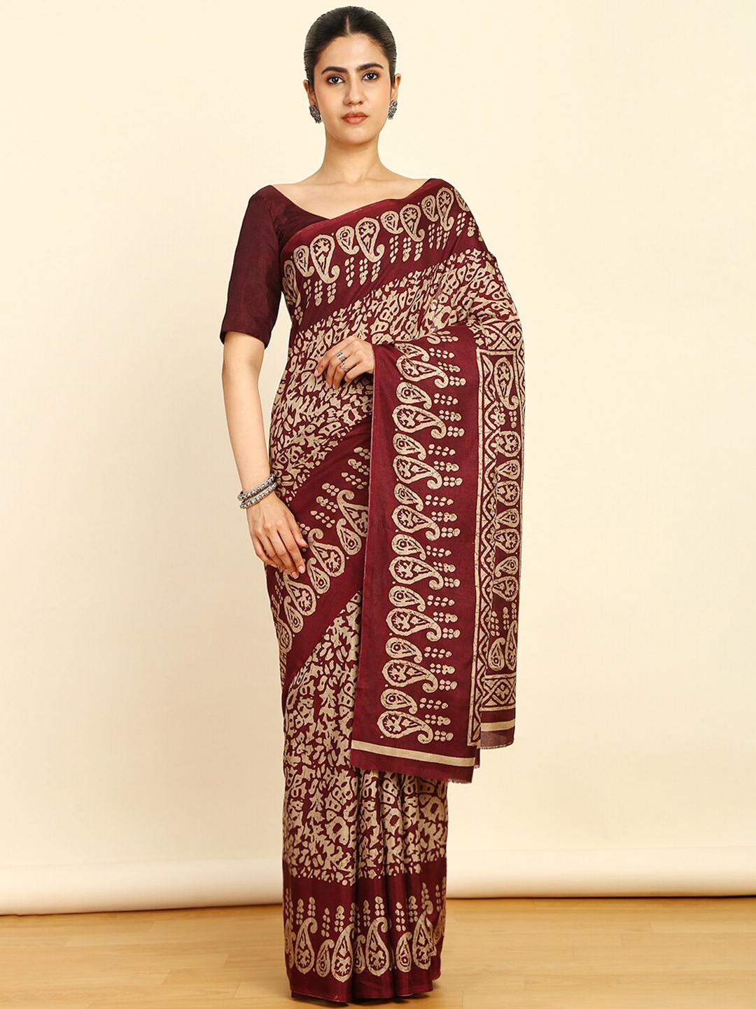 

Soch Paisley Paisley Pure Chiffon Saree, Maroon