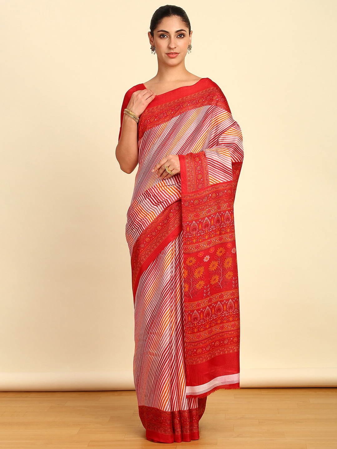 

Soch Striped Art Silk Saree, Red