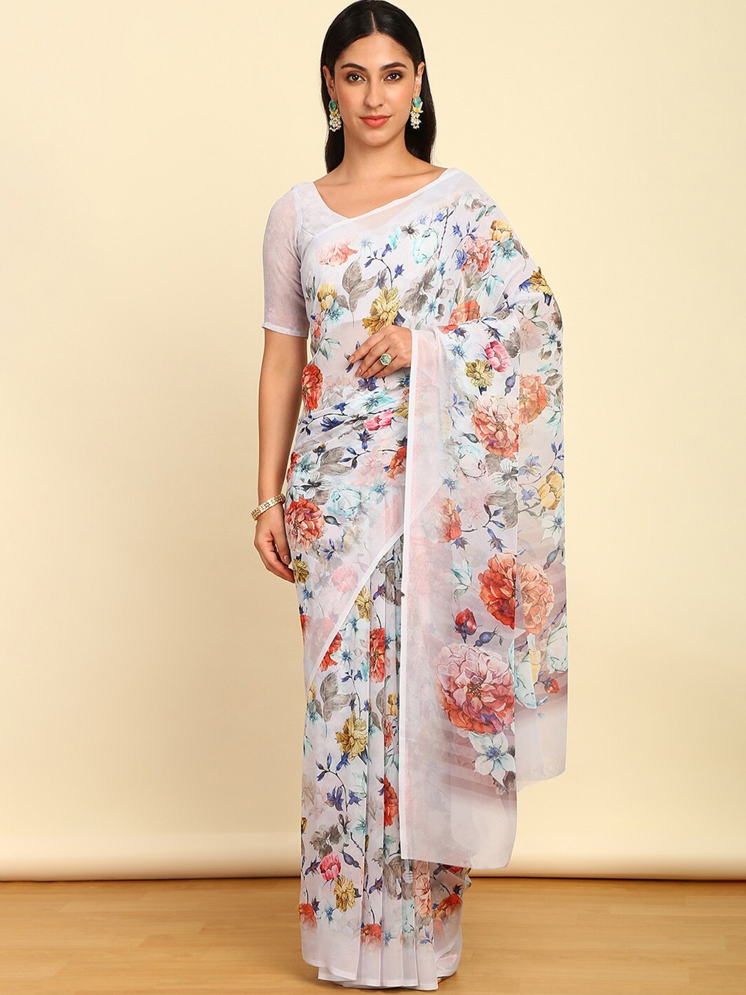

Soch Floral Printed Saree, Off white