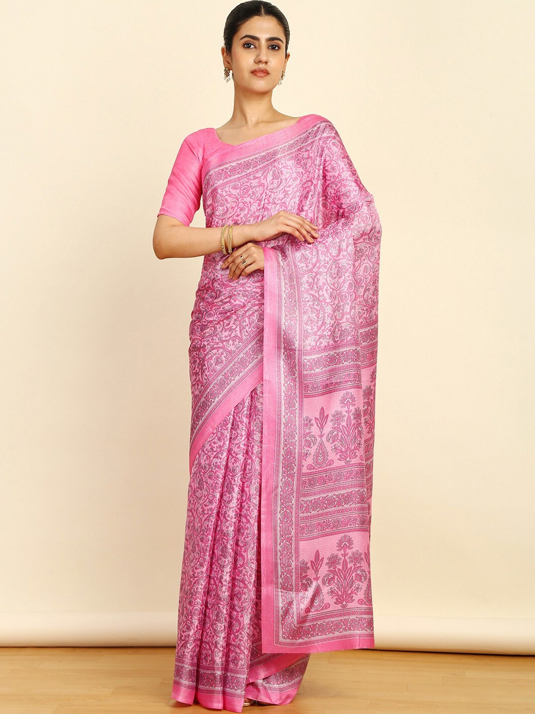 

Soch Ethnic Motifs Printed Saree, Pink