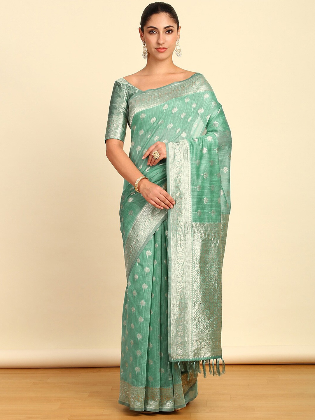 

Soch Woven Design Tussar Zari Saree, Green