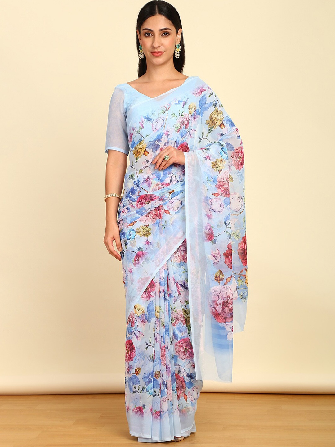 

Soch Floral Pure Georgette Saree, Blue