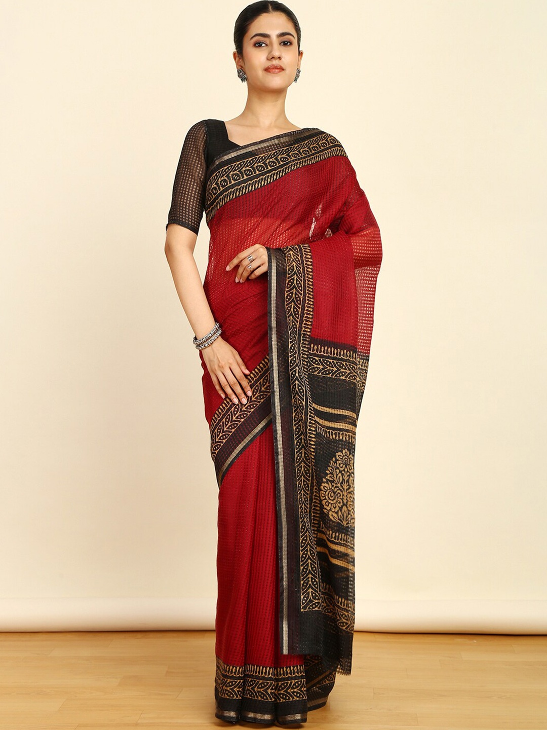 

Soch Ethnic Motifs Printed Pure Cotton Saree, Maroon