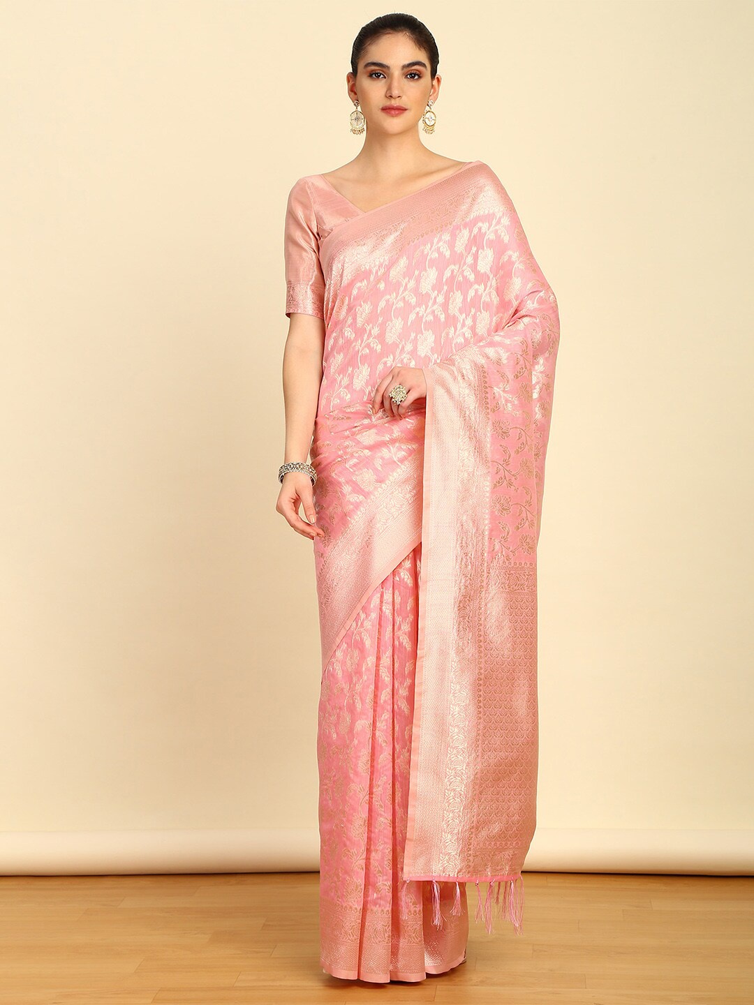 

Soch Woven Design Tussar Zari Saree, Pink