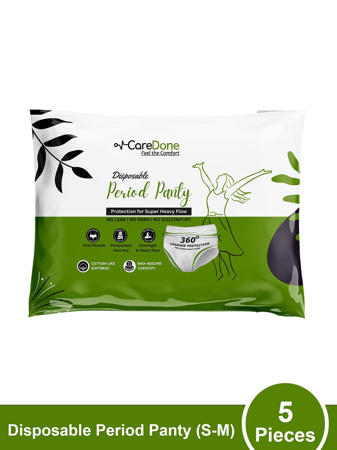 

CareDone 5Pcs Leak-Proof Disposable Period Panties - S-M, White