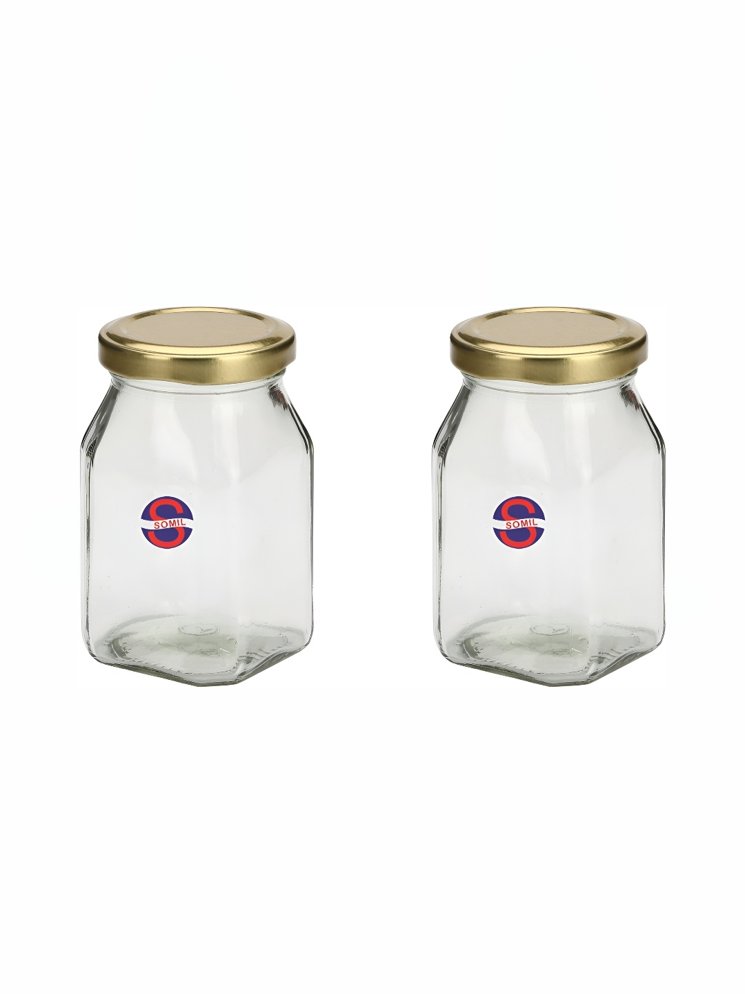 

1ST TIME Transparent & Gold Toned 2 Pieces Glass Jar with Lid 400ml each