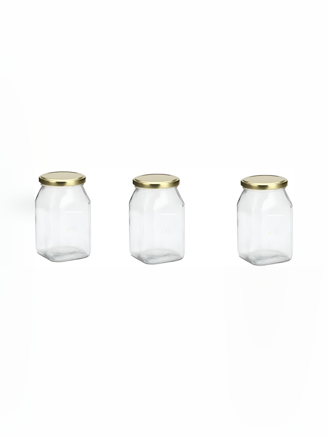 

1ST TIME Transparent & Gold Toned 3 Pieces Glass Jar With Lid-400ml each