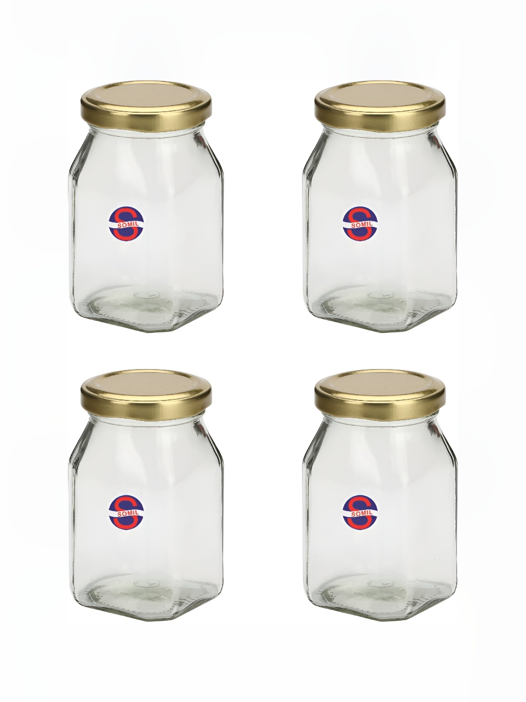 

1ST TIME Transparent & Gold Toned 4 Pieces Dishwasher Safe Glass Containers 400 ml