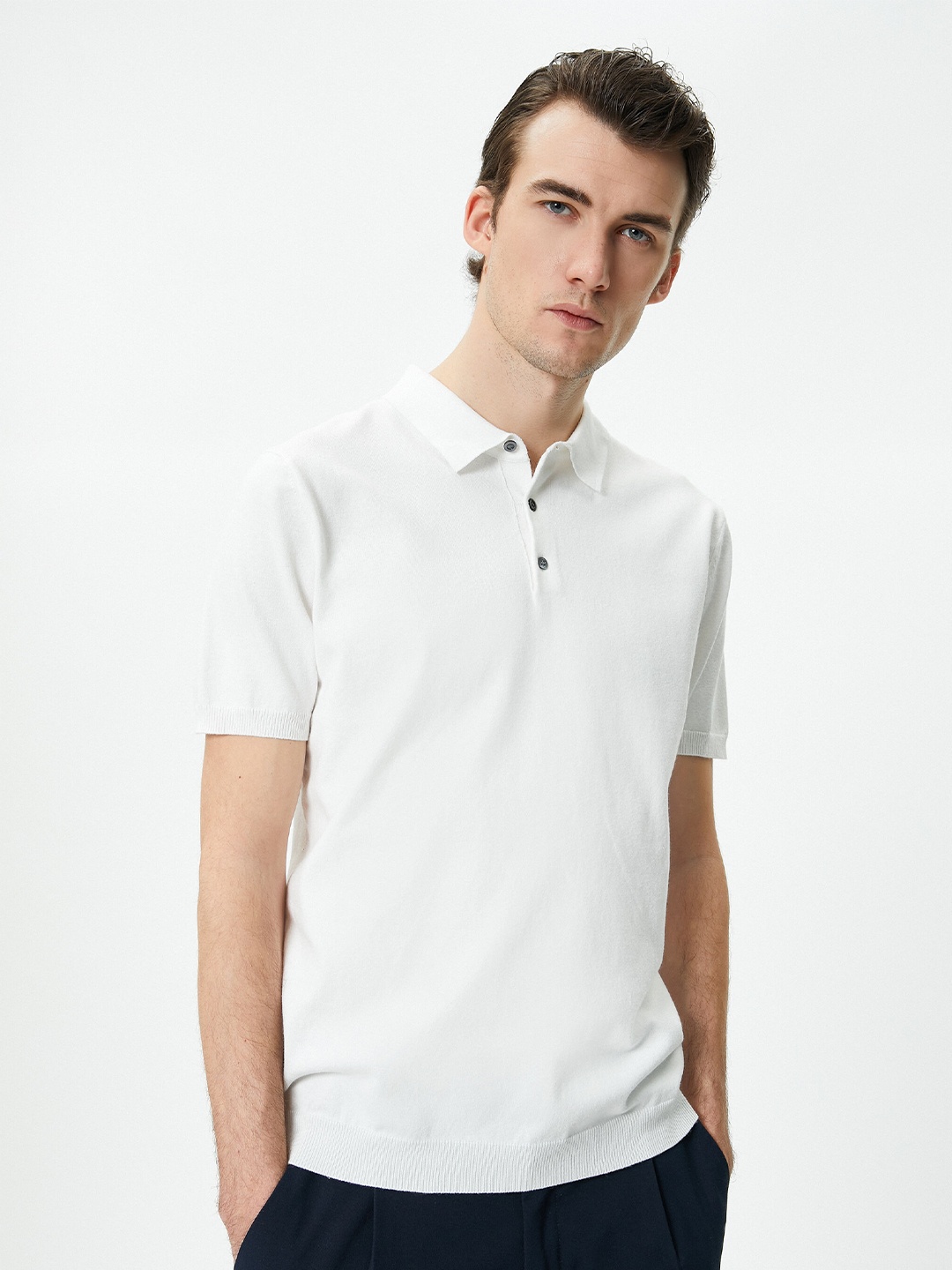 

Koton Polo Collar Short Sleeves Pullover Sweater, White