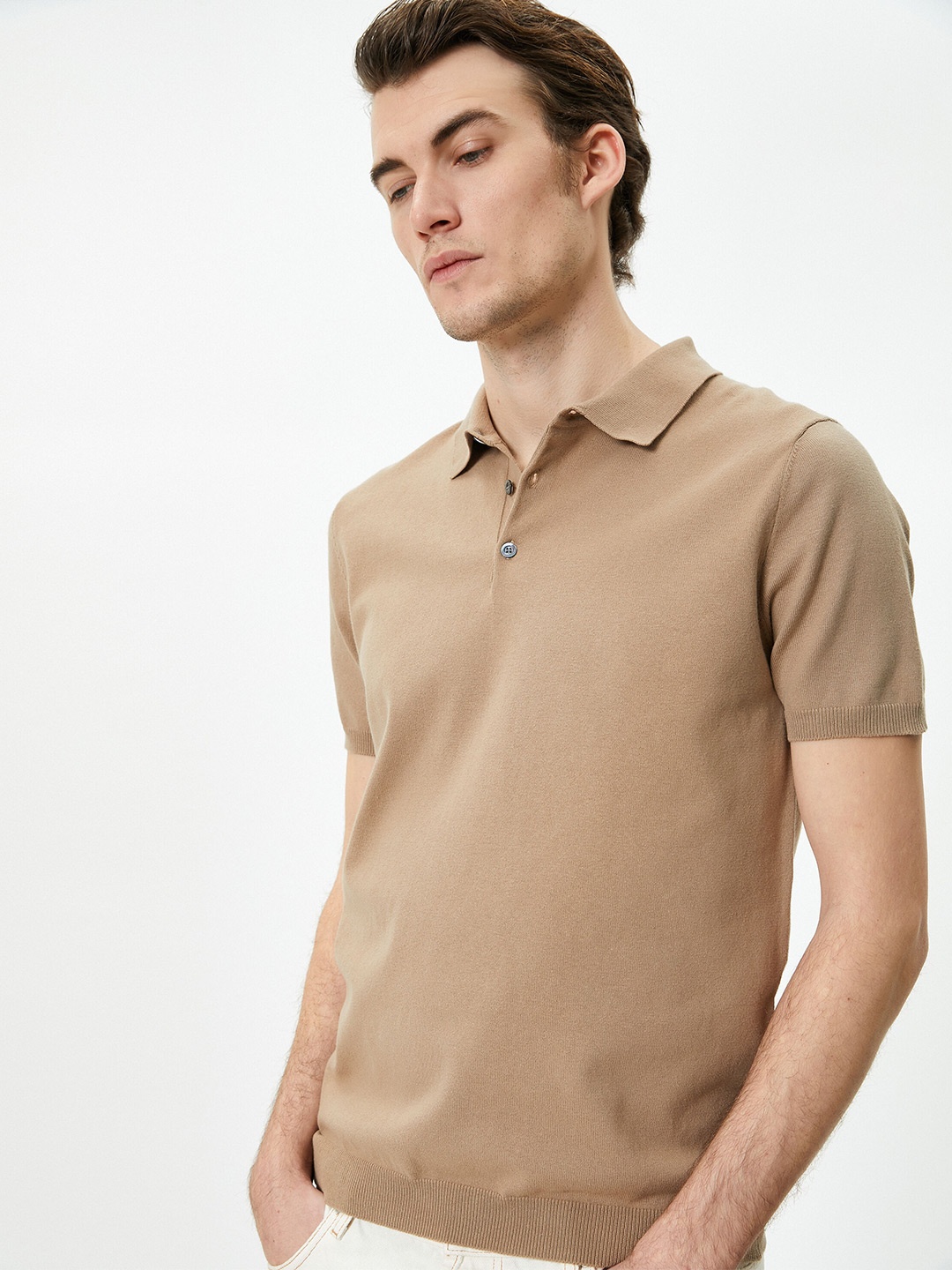 

Koton Cotton Polo Collar T-shirt, Camel brown