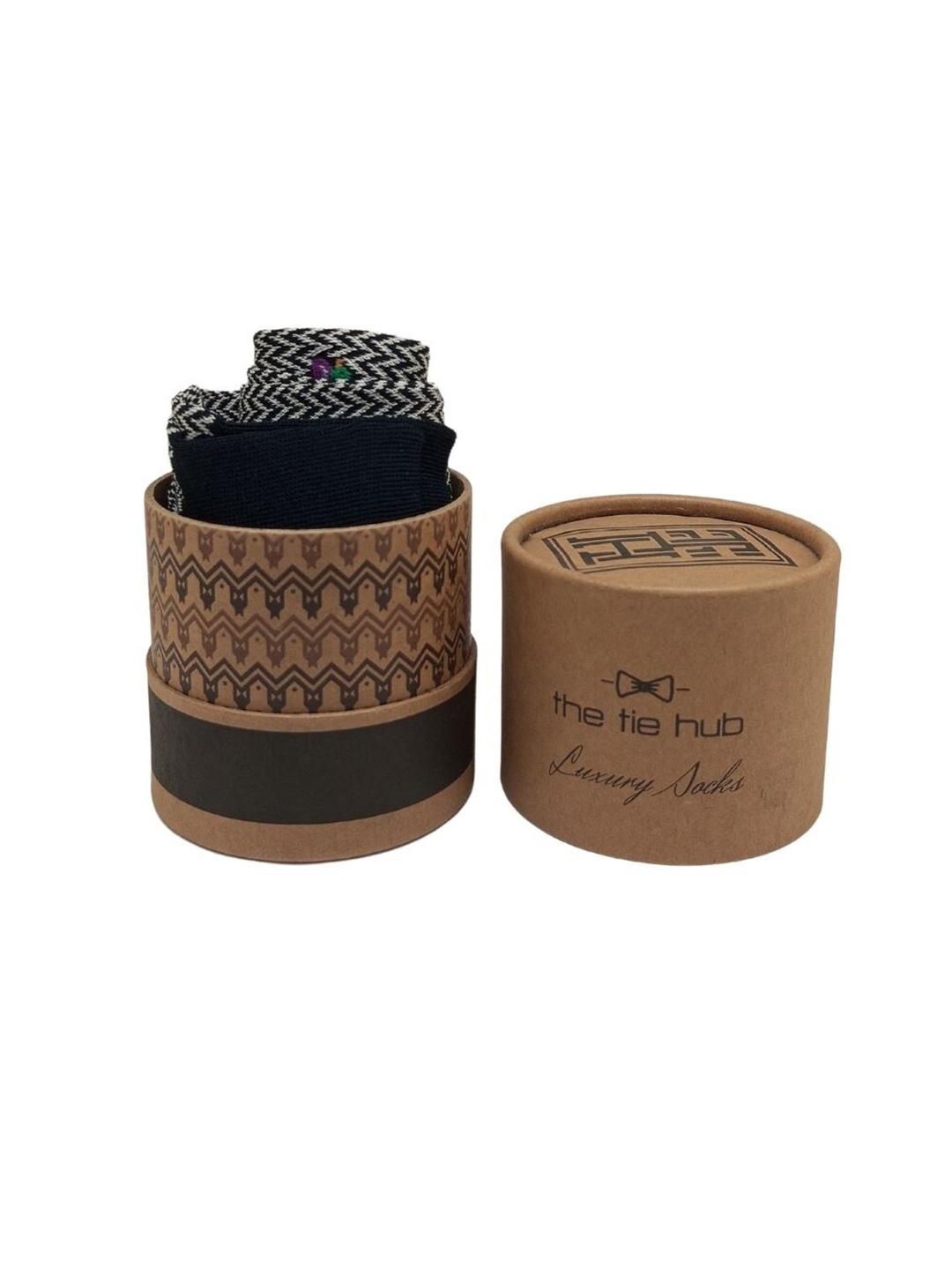 

The Tie Hub Men Patterned Cotton Calf Length Socks, Black
