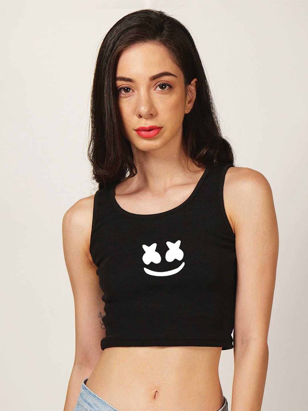 

Fashion And Youth Graphic Printed Tank Crop Top, Black