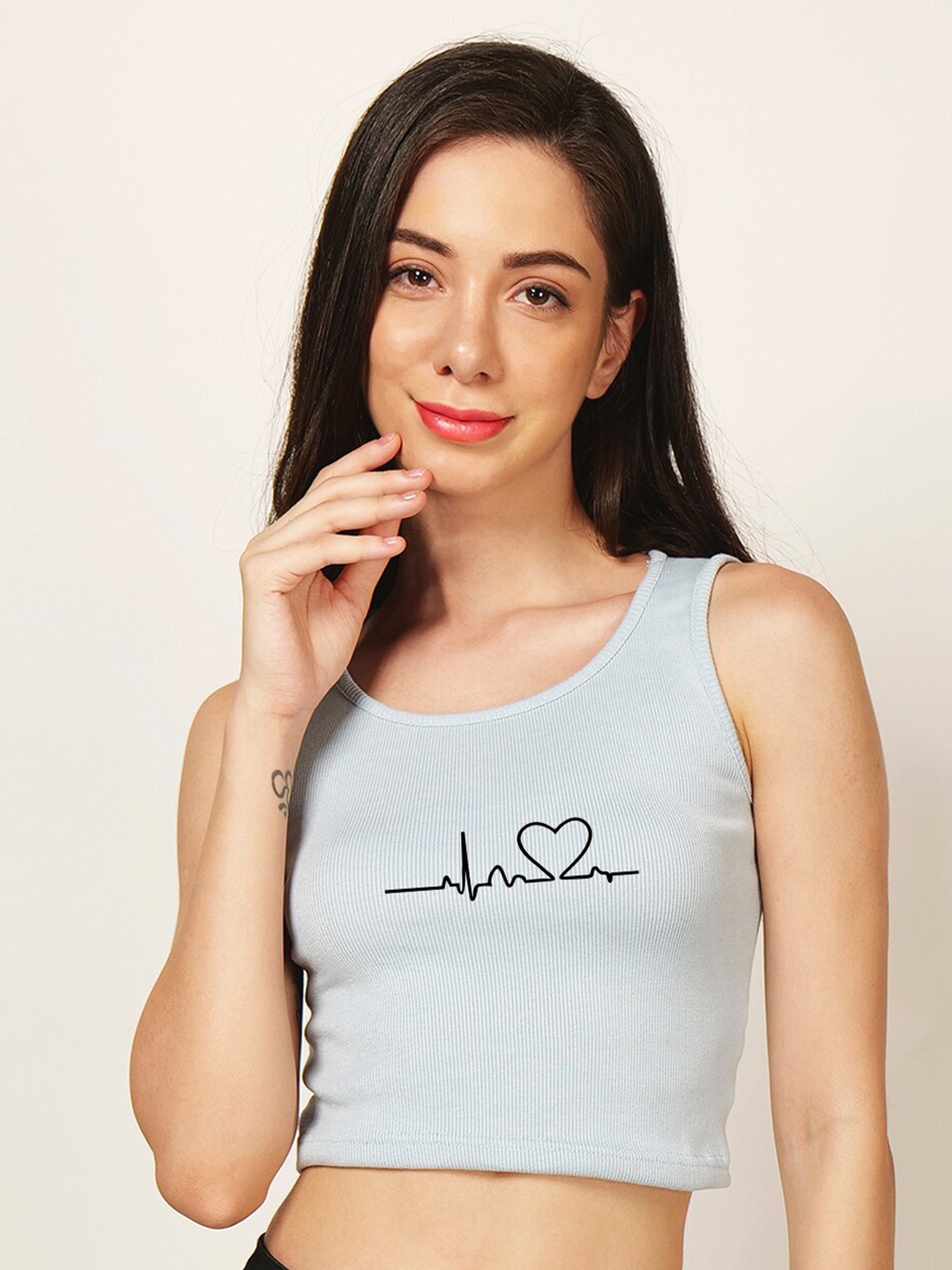 

Fashion And Youth Printed Sleeveless Tank Crop Top, Turquoise blue