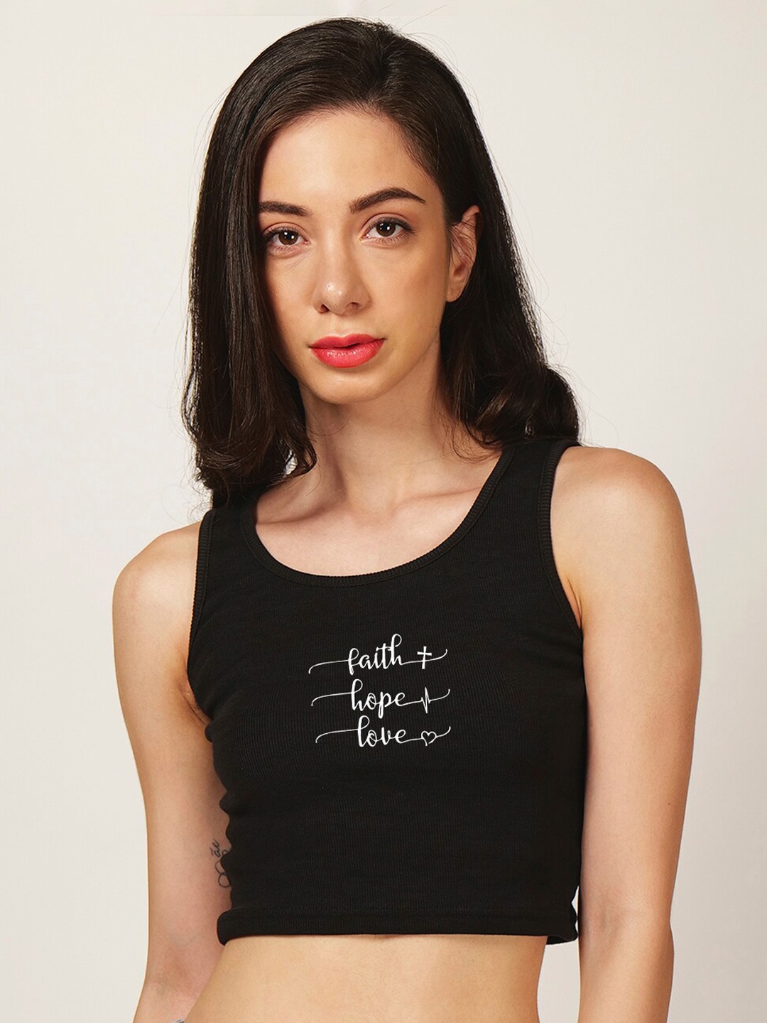 

Fashion And Youth Printed Crop Tank Top, Black