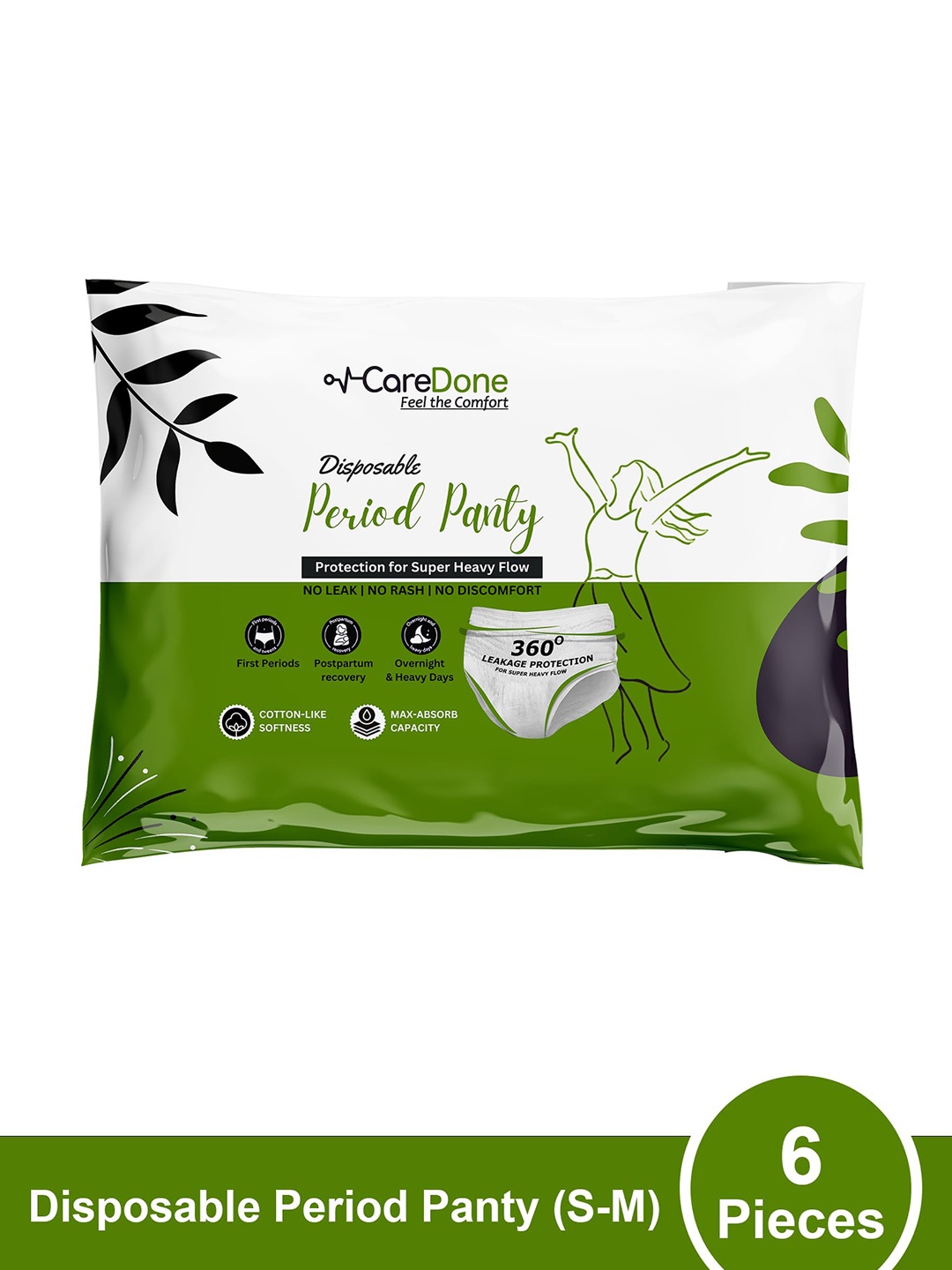 

CareDone 6Pcs Leak-Proof S-M Disposable Period Panties, White