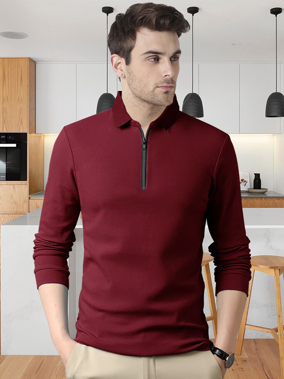 

Eyebogler Polo Collar Cotton T-shirt, Maroon