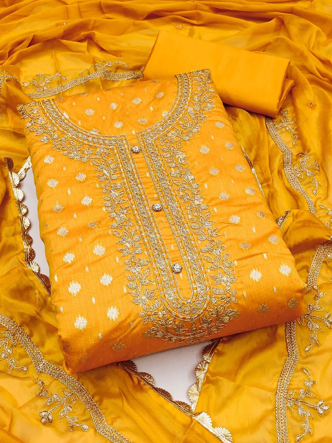 

LeeliPeeri Designer Embroidered Unstitched Dress Material, Yellow