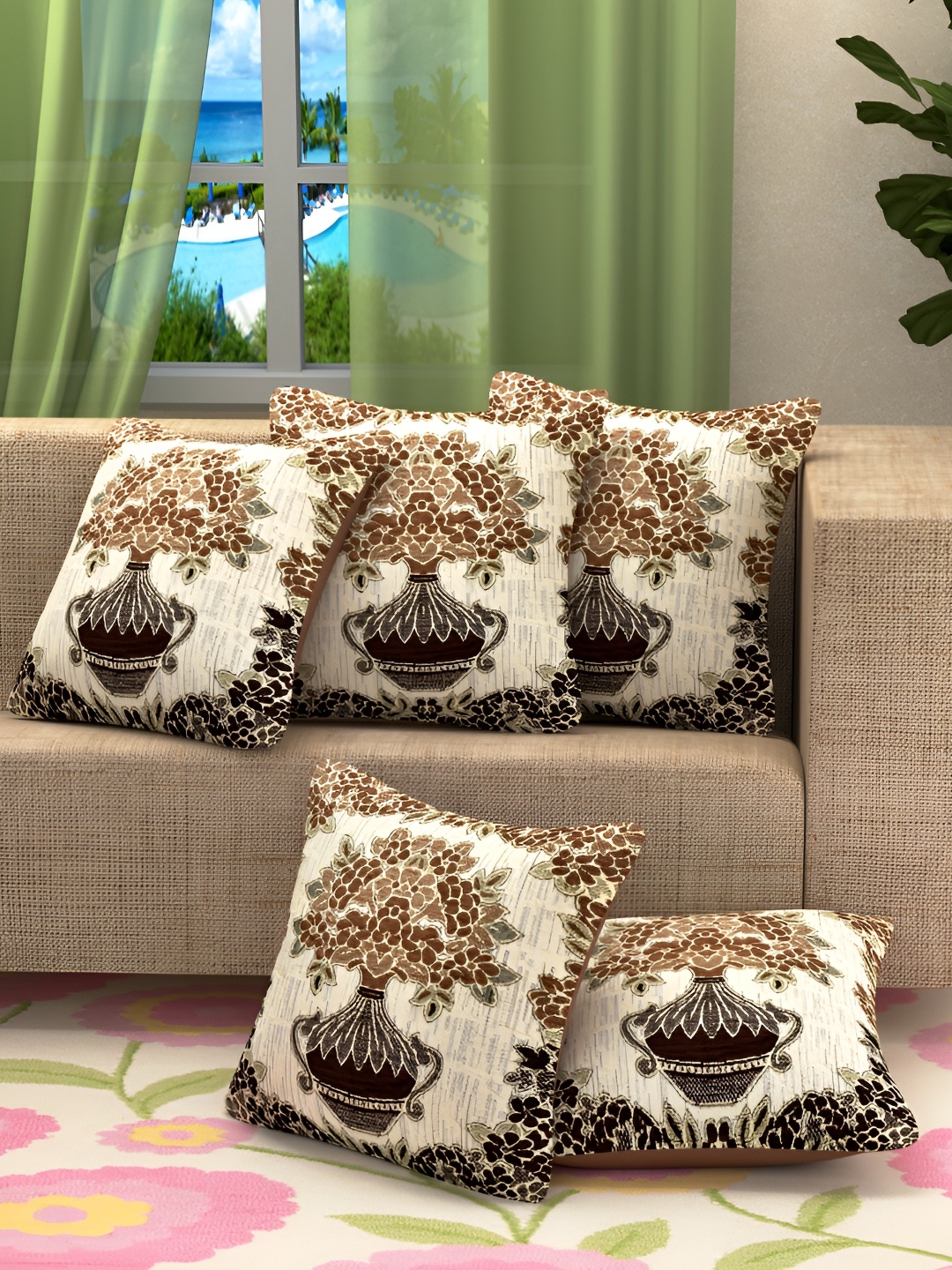 

BIGGER FISH Brown 5 Pcs Square Cushion Covers