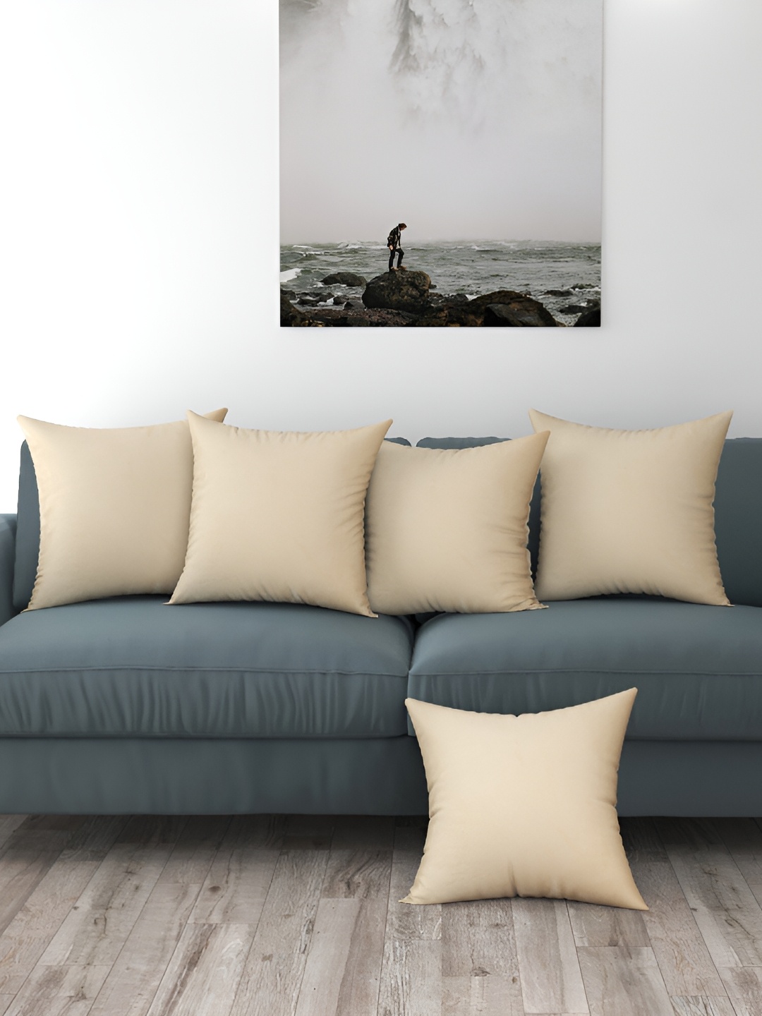 BIGGER FISH Cream 5 Pieces Velvet Square Cushion Covers