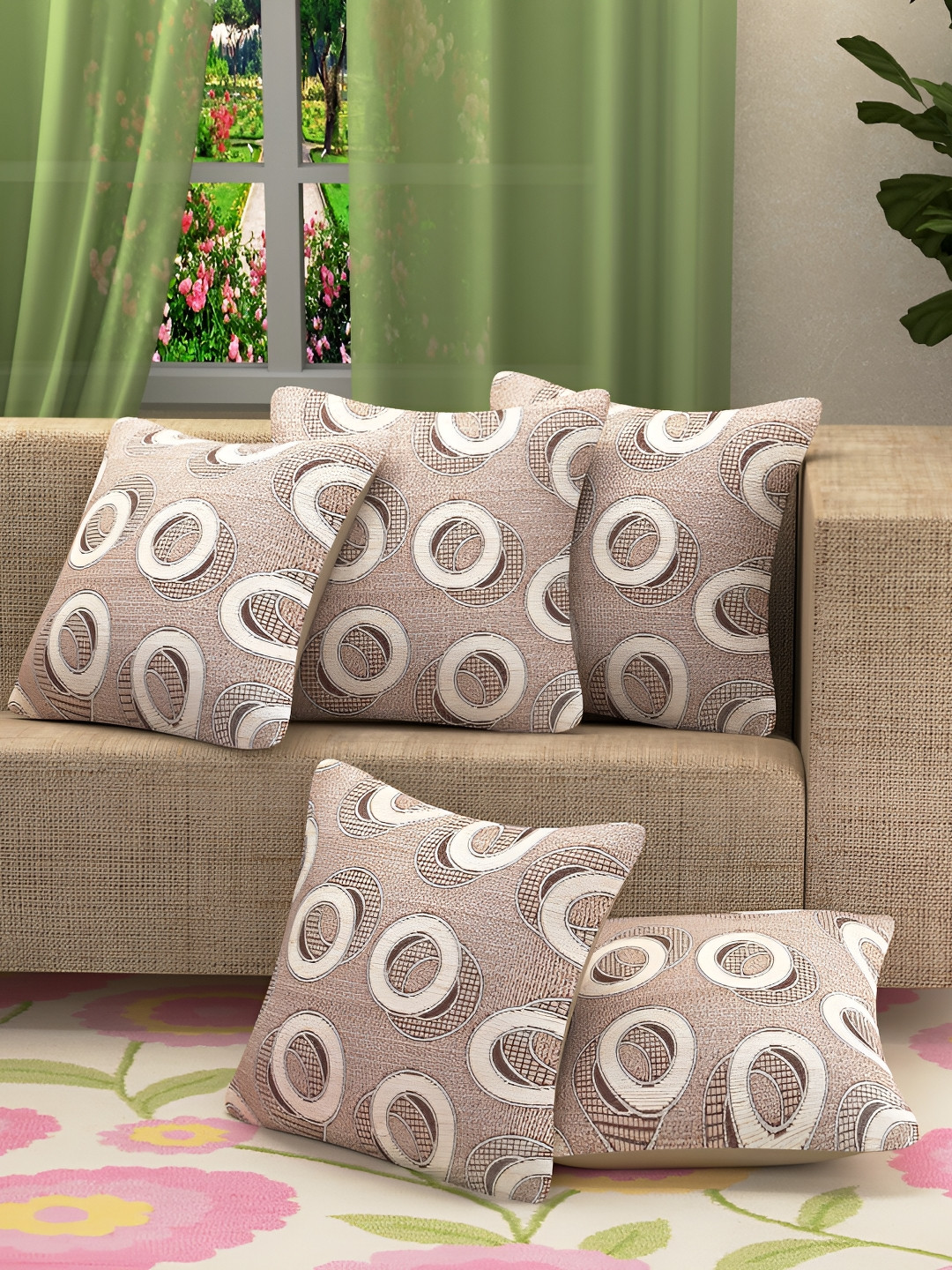 

BIGGER FISH Brown & Cream 5Pcs Abstract Square Cushion Covers