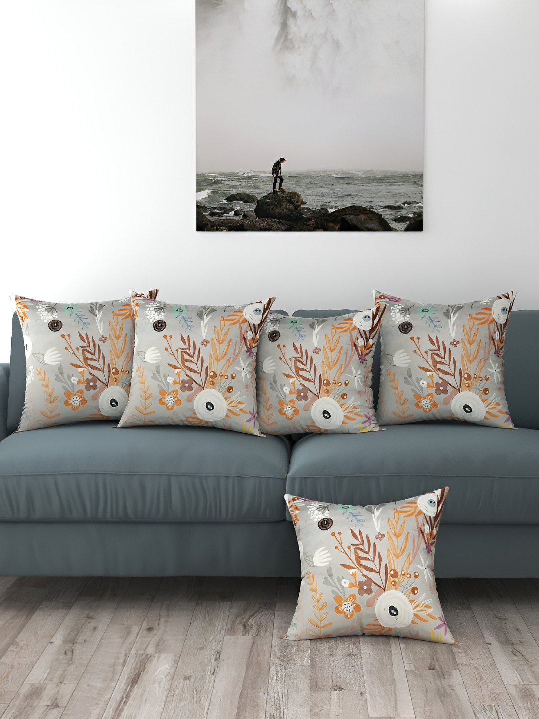

BIGGER FISH Grey 5 Pieces Square Cushion Covers