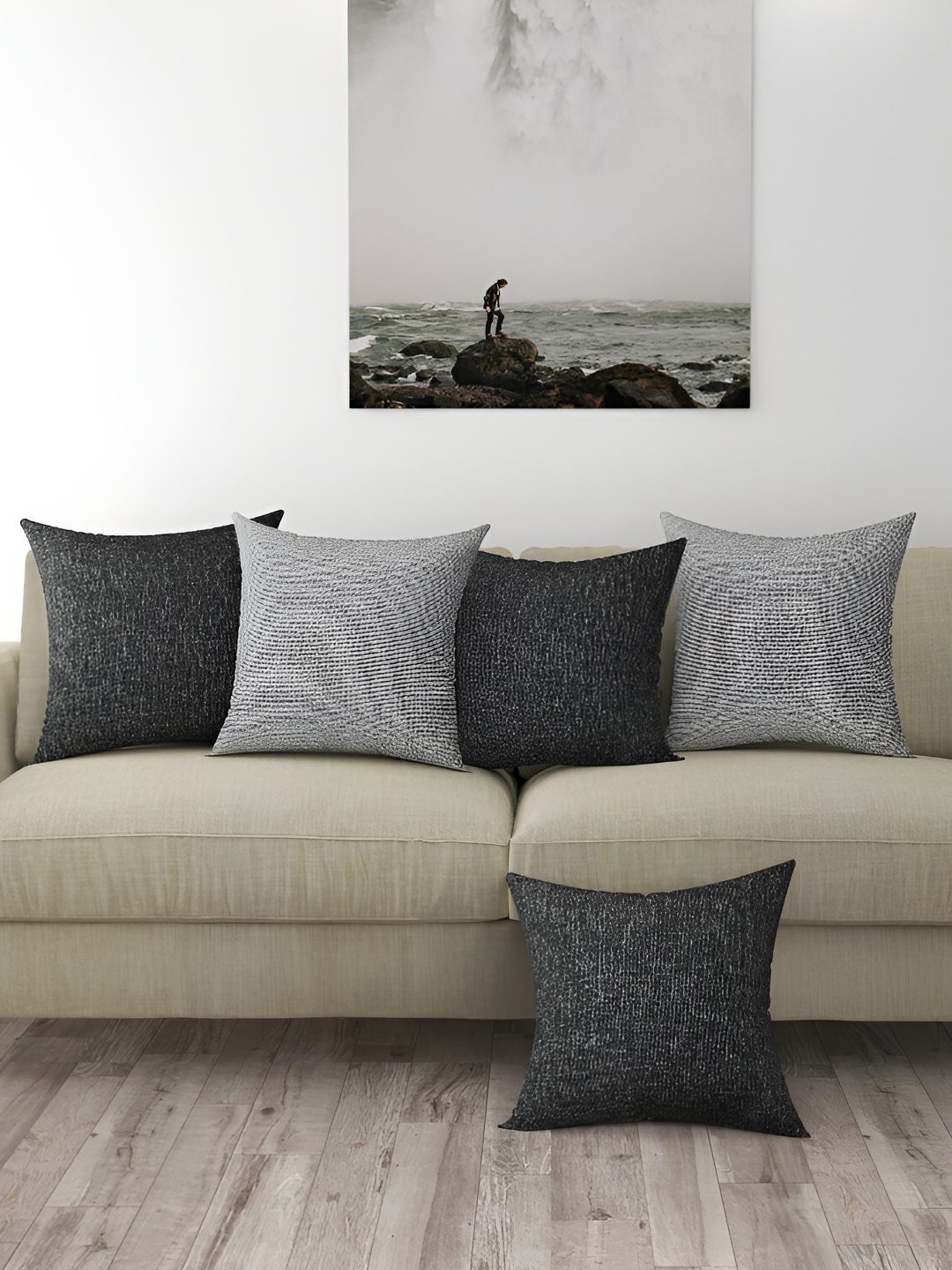 

BIGGER FISH Grey 5 Pcs Square Cushion Covers