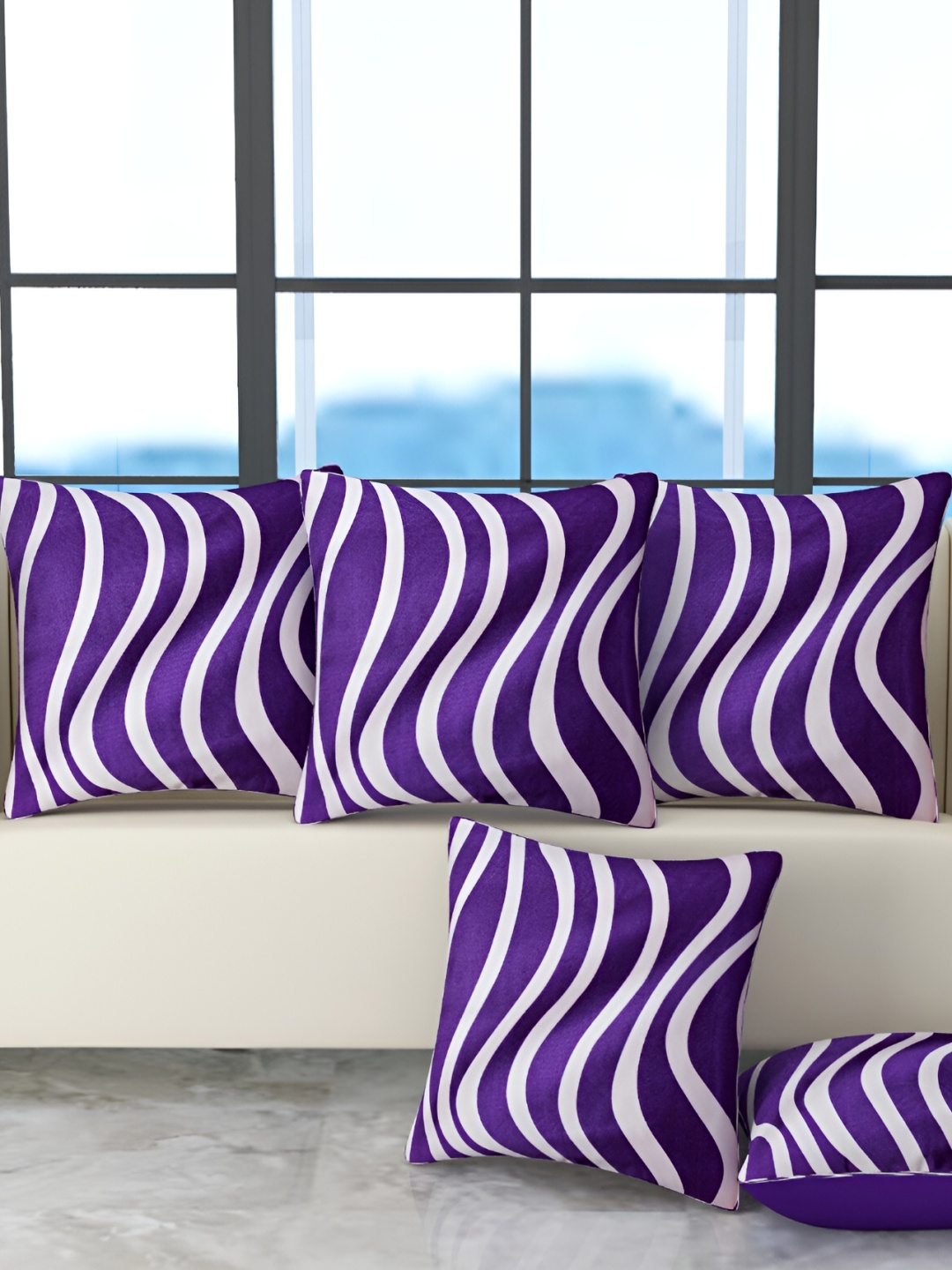 BIGGER FISH Purple 5 Pcs Square Cushion Covers