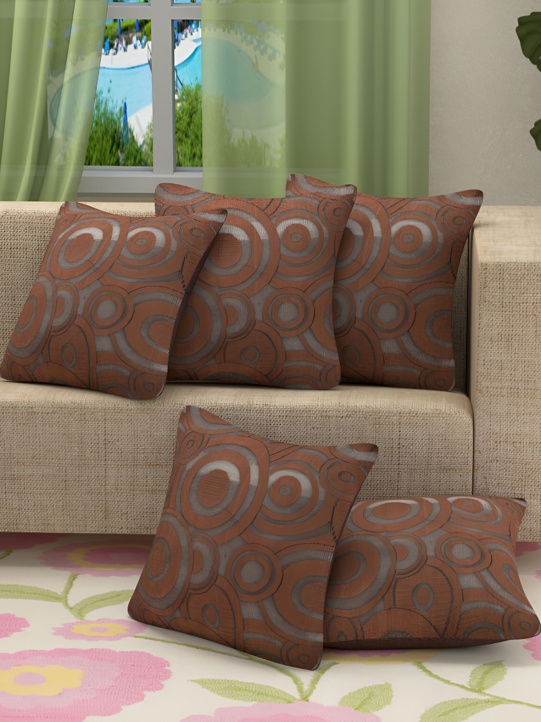 

BIGGER FISH Brown & Grey 5Pcs Abstract Square Cushion Covers