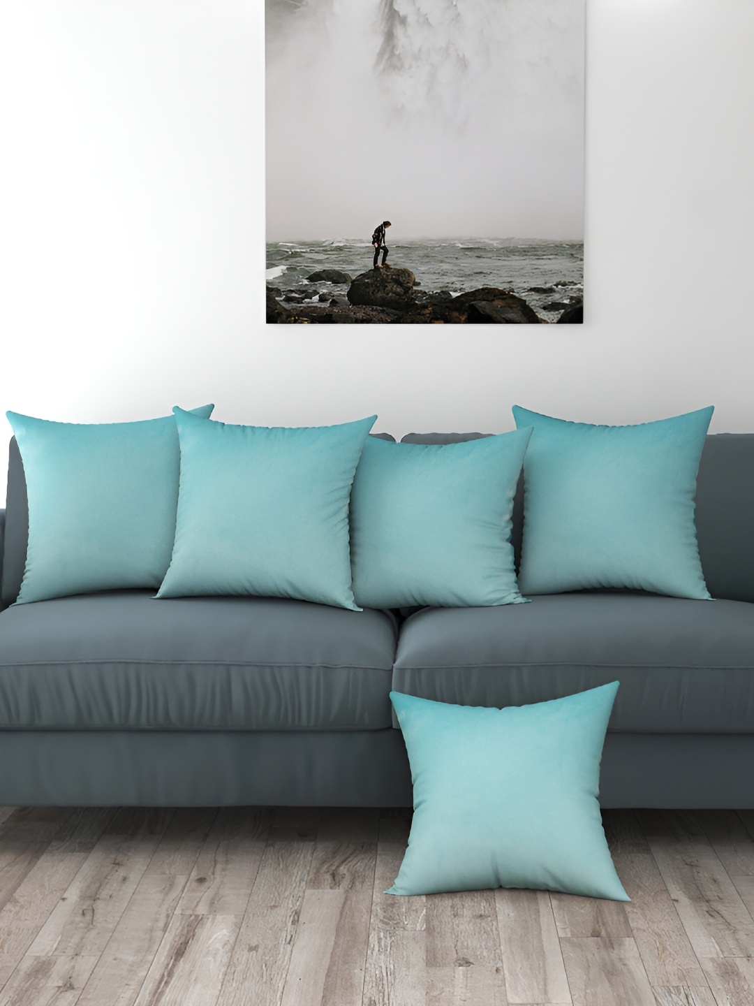 BIGGER FISH Blue 5 Pieces Velvet Square Cushion Covers