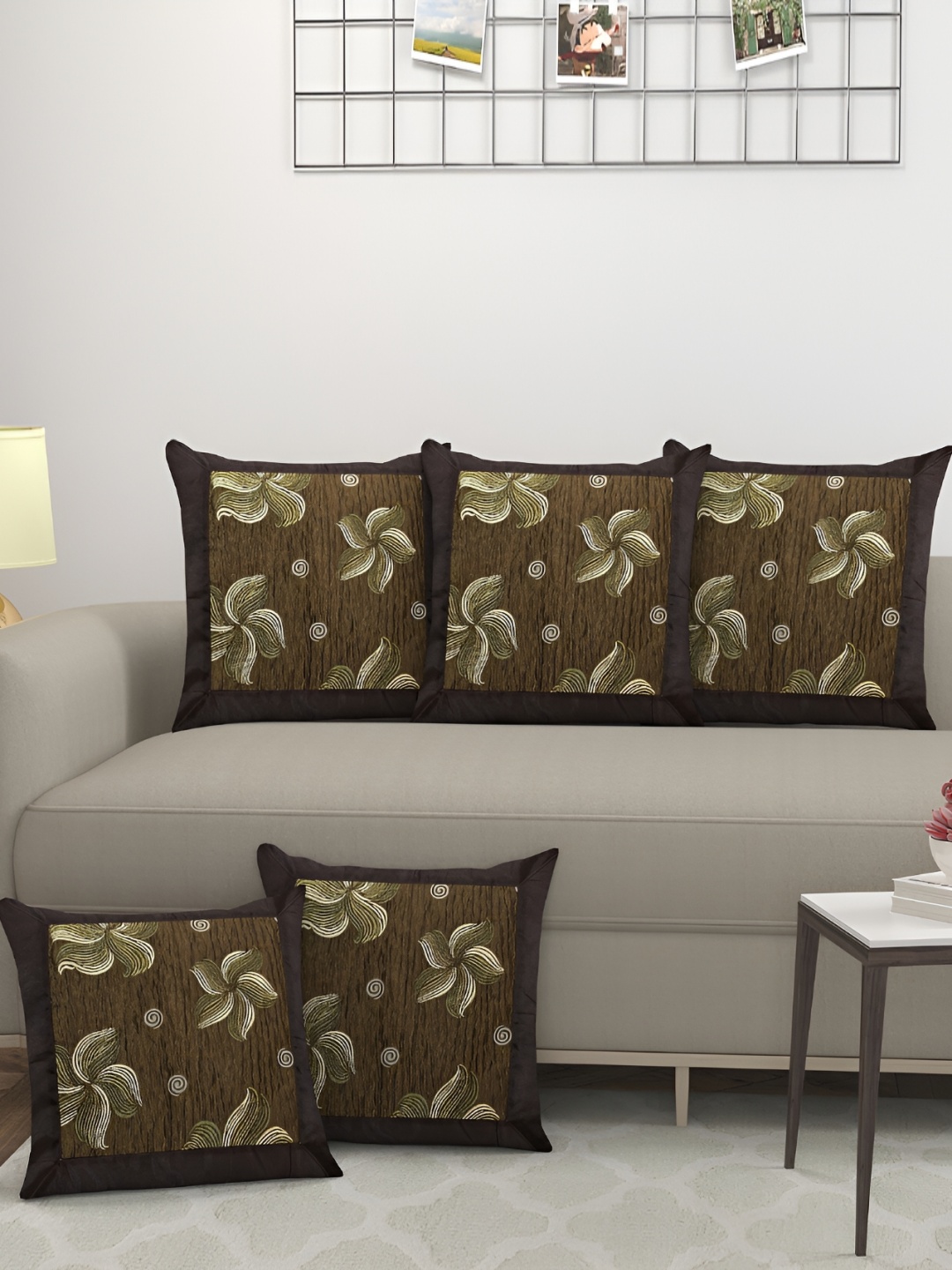

BIGGER FISH Brown 5 Pieces Square Cushion Covers