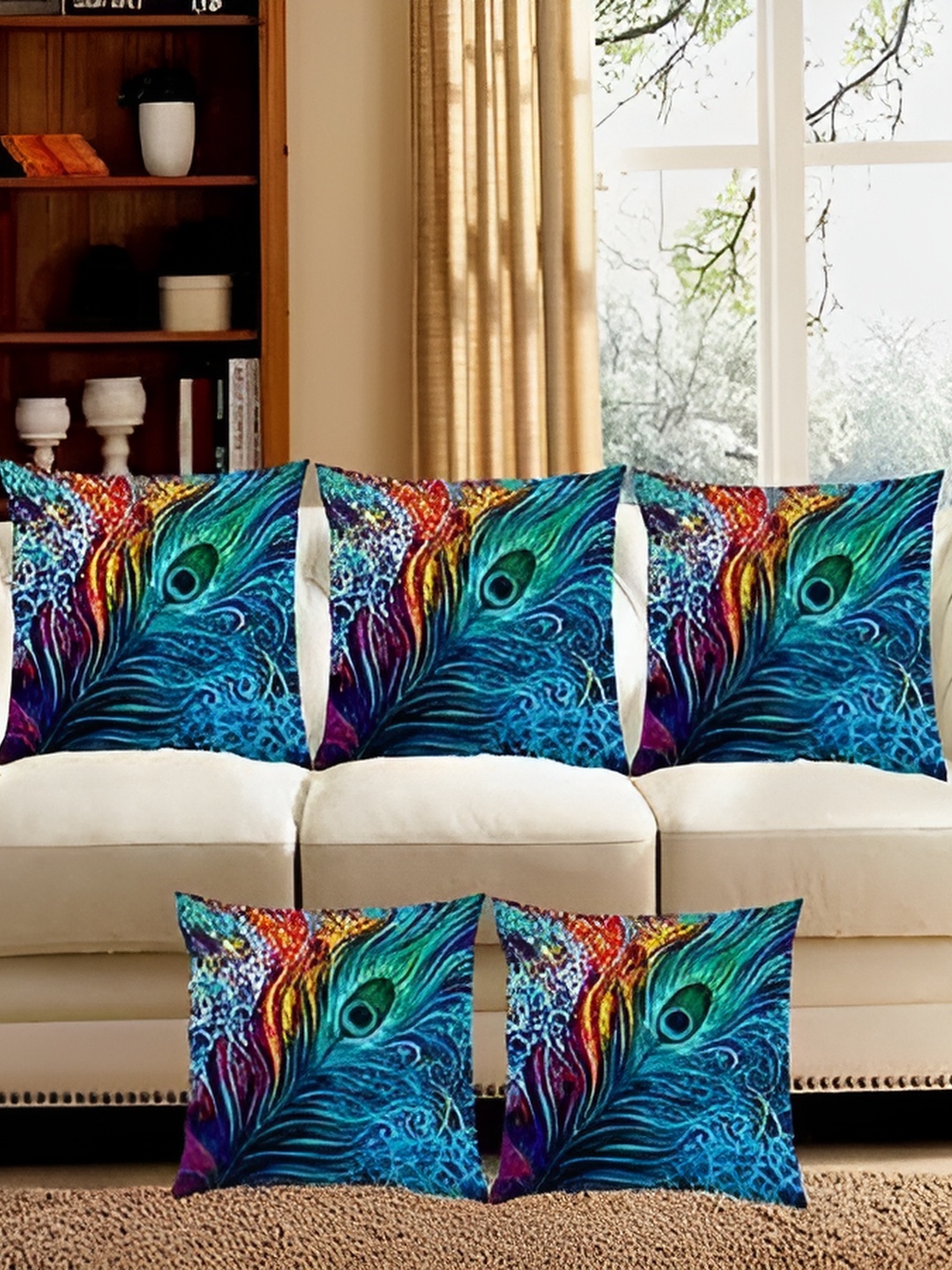 

BIGGER FISH Blue Orange 5 Pieces Square Cushion Covers