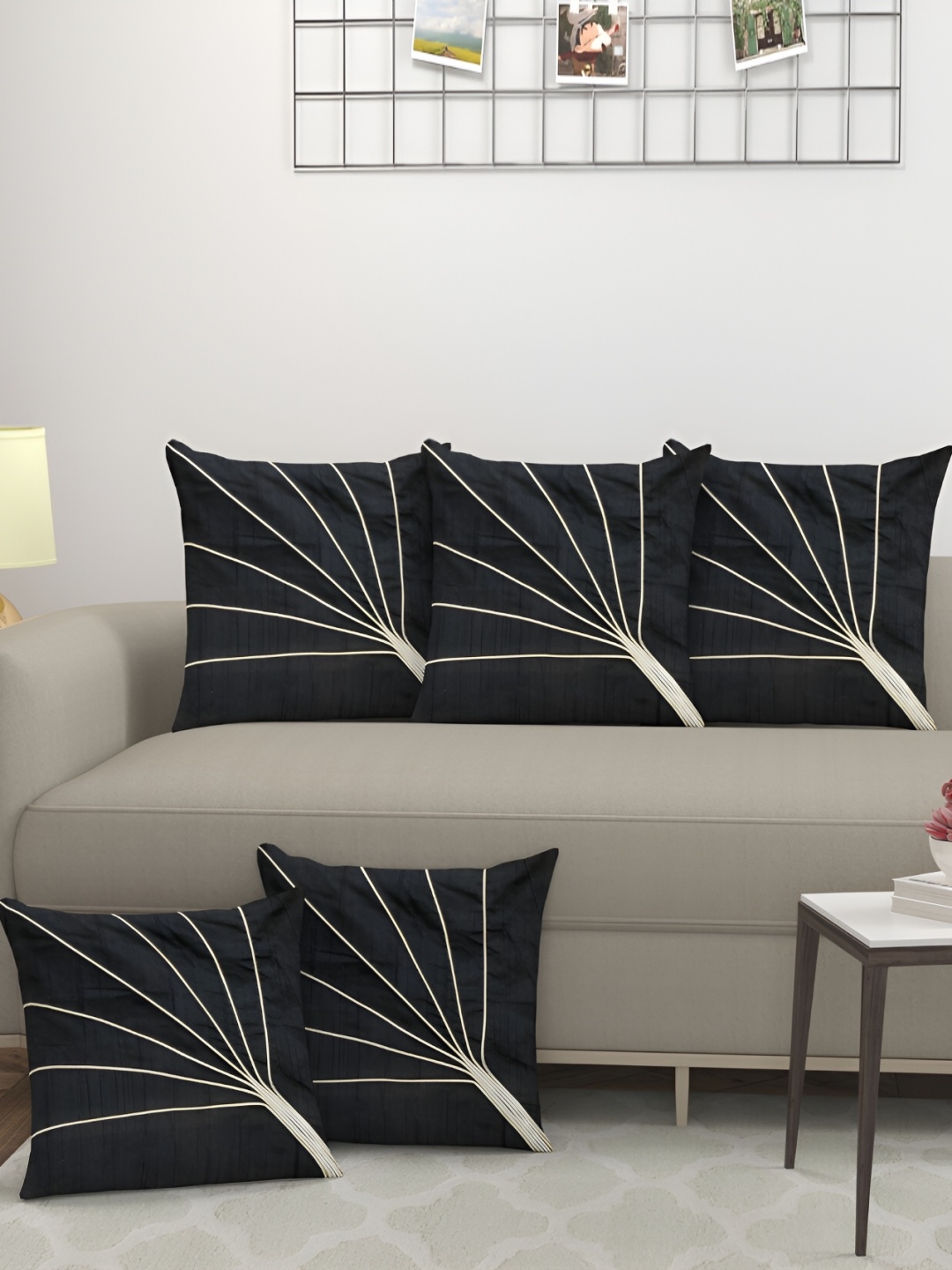 

BIGGER FISH Black 5 Pcs Square Cushion Covers
