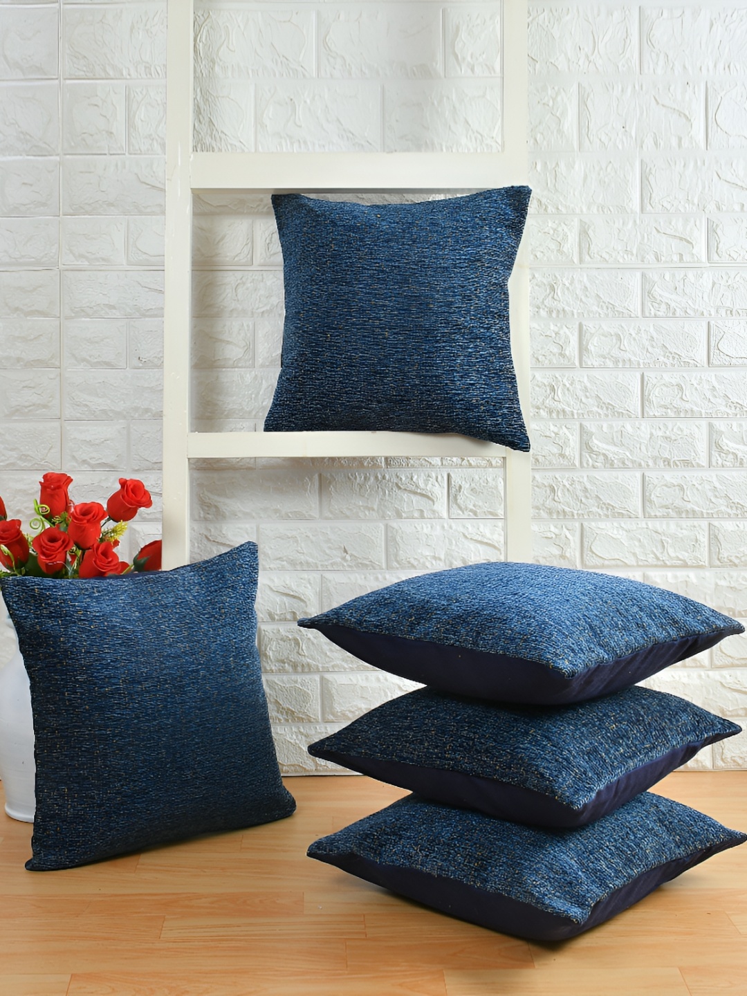 

BIGGER FISH Blue 5 Pieces Abstract Cotton Square Cushion Covers