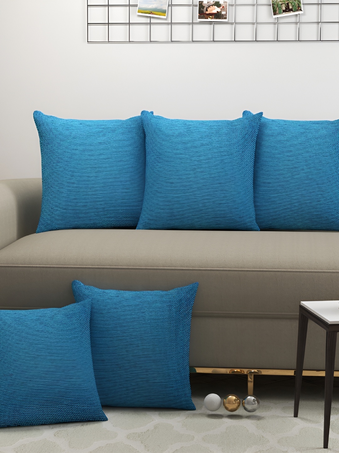 

BIGGER FISH Blue 5 Pieces Self Design Jute Cotton Square Cushion Covers
