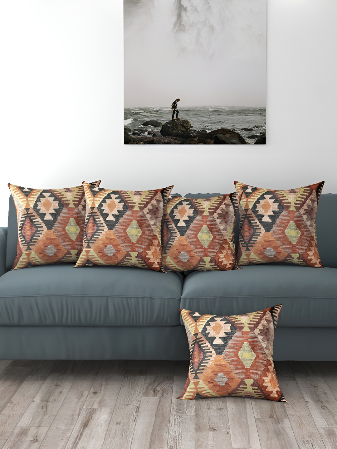 

BIGGER FISH Brown 5 Pcs Square Cushion Covers