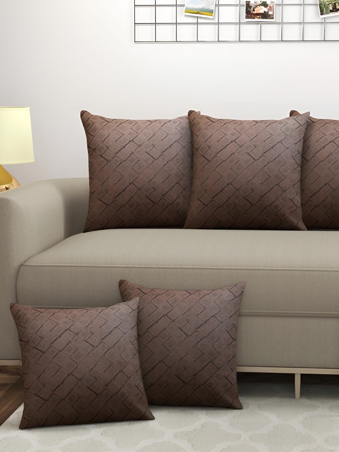 

BIGGER FISH Brown 5 Pieces Square Cushion Covers
