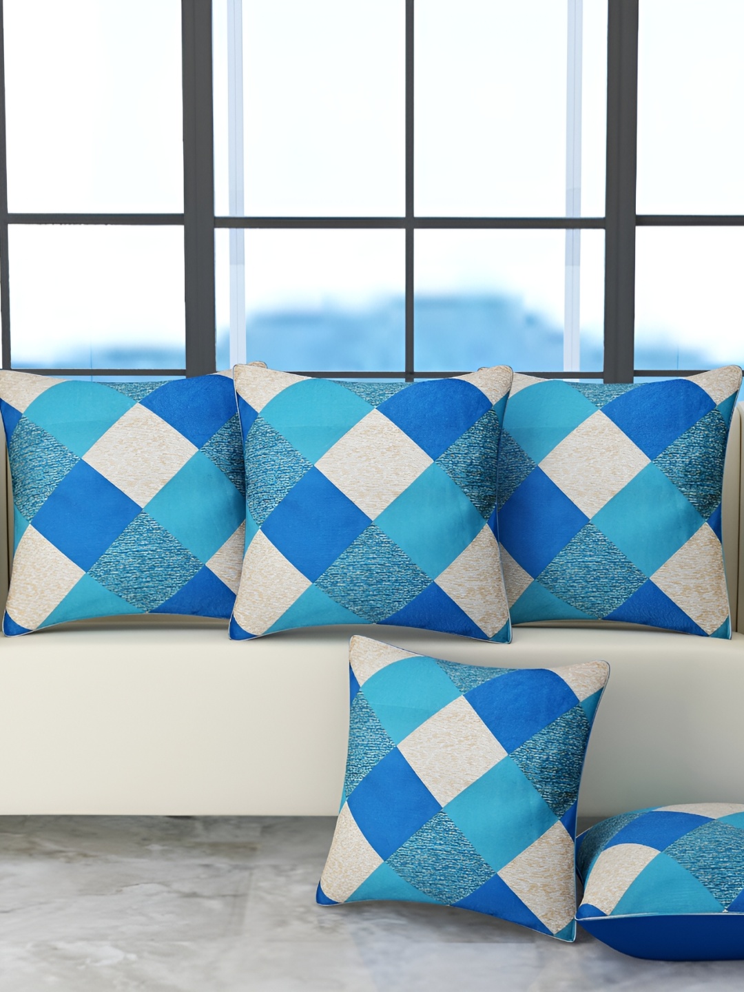 

BIGGER FISH Blue 5 Pcs Square Cushion Covers
