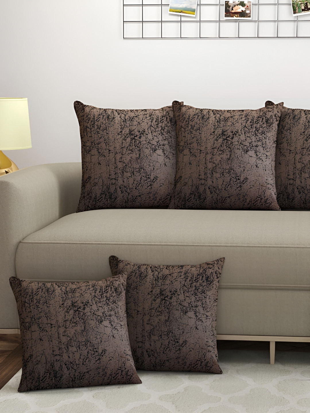 

BIGGER FISH Brown 5 Pieces Abstract Cotton Square Cushion Covers