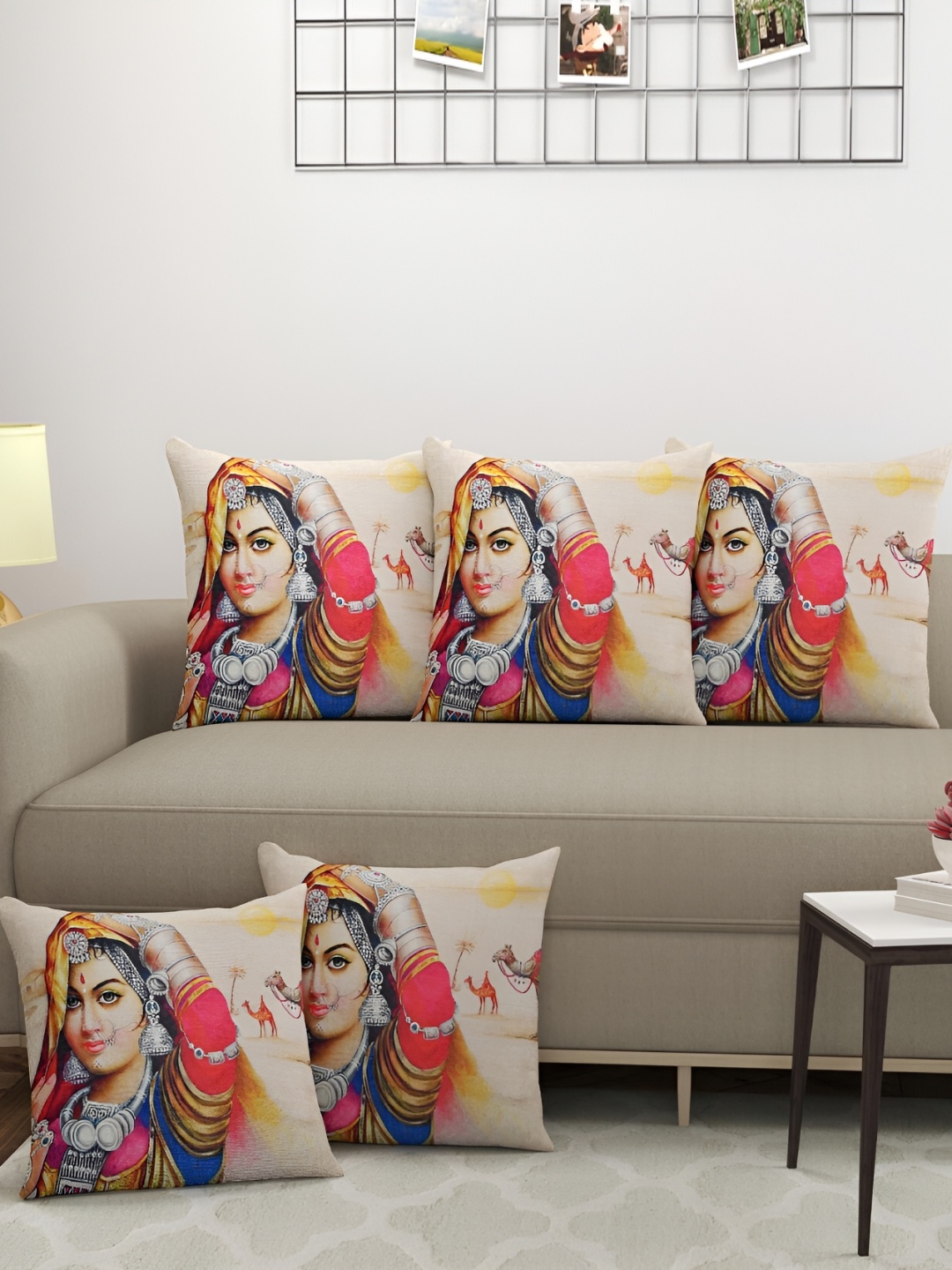 

BIGGER FISH Beige 5 Pieces Square Cushion Covers
