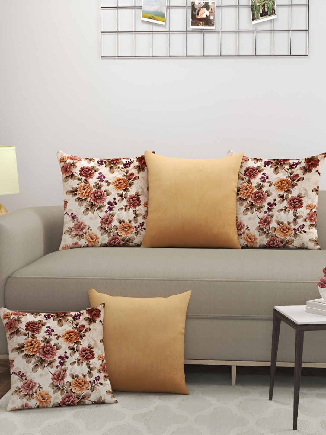 

BIGGER FISH Beige Brown 5 Pieces Floral Square Cushion Covers
