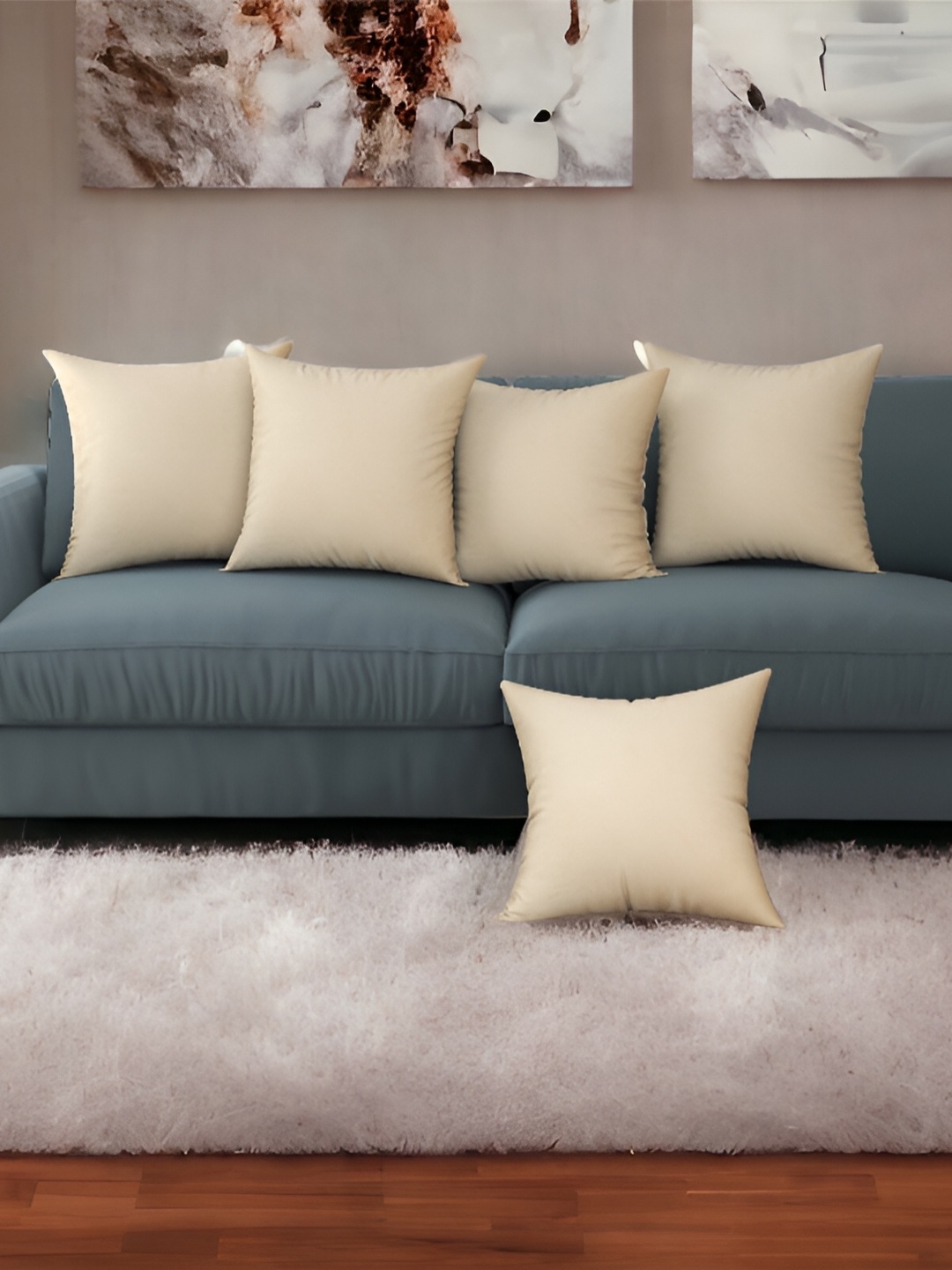 

BIGGER FISH Beige 5Pcs Velvet Square Cushion Covers