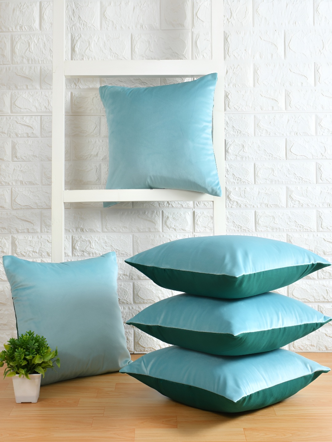

BIGGER FISH Blue & Green 5Pcs Velvet Square Cushion Covers