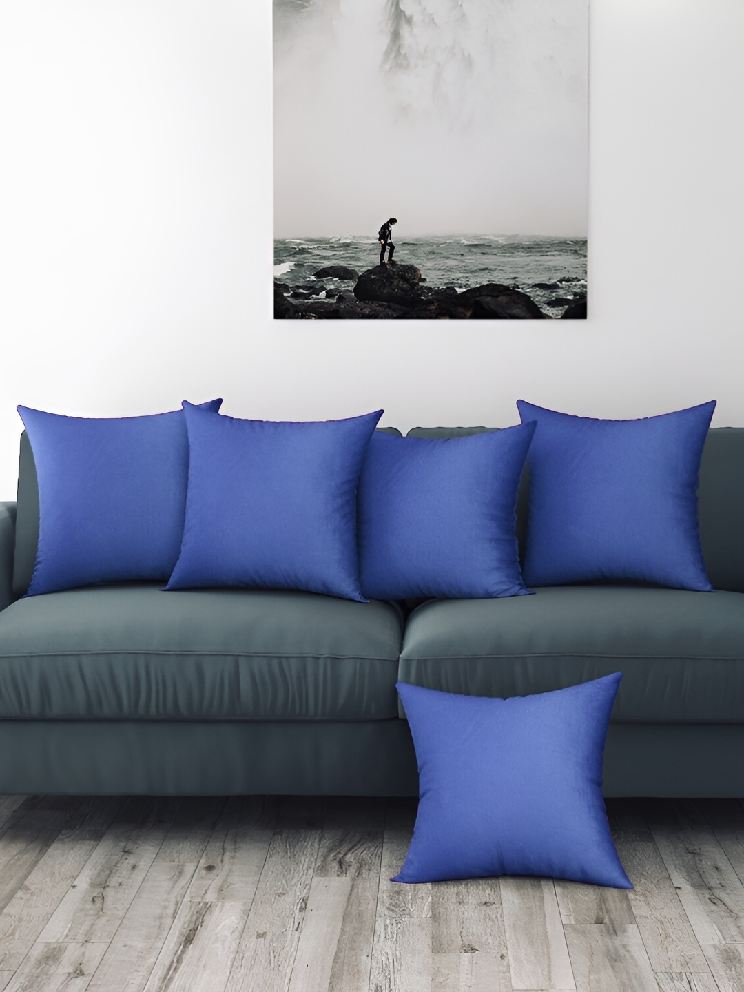 

BIGGER FISH Blue 5 Pieces Velvet Square Cushion Covers