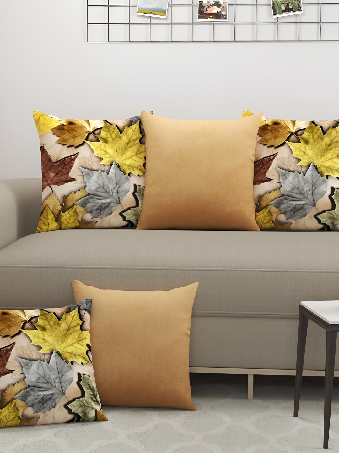 BIGGER FISH Yellow & Brown 5Pcs Floral Square Cushion Covers