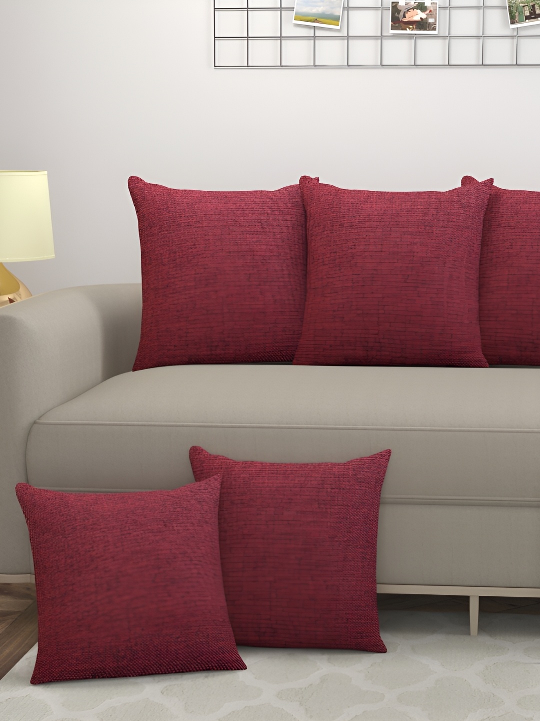 BIGGER FISH Maroon 5 Pieces Jute Cotton Square Cushion Covers