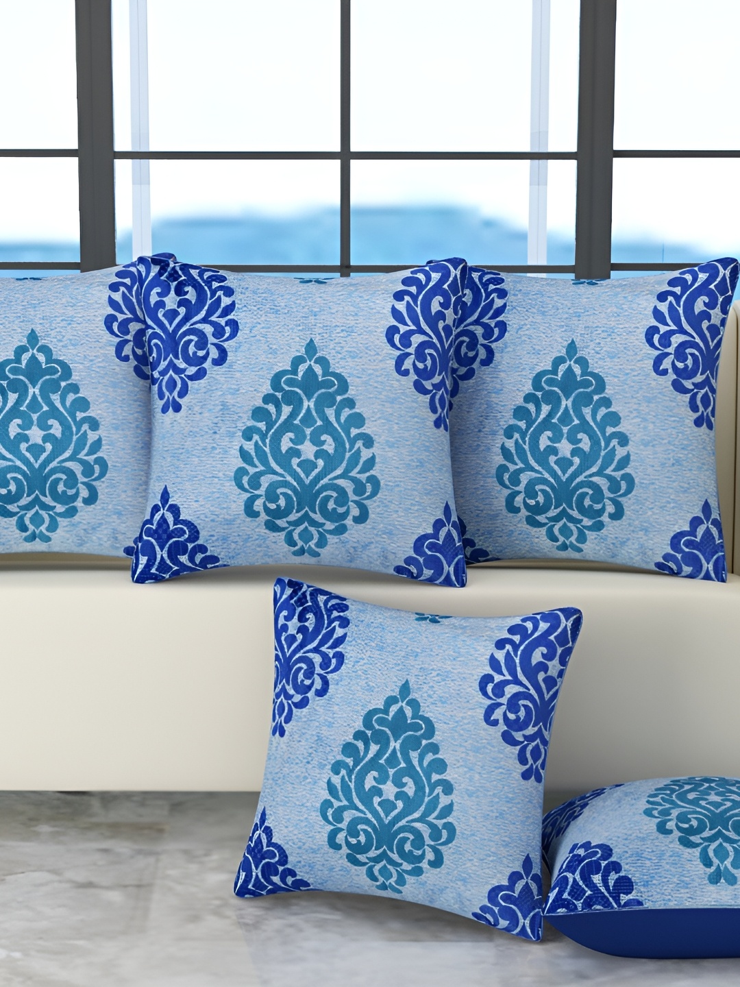 

BIGGER FISH Blue 5 Pieces Ethnic Motifs Square Cushion Covers