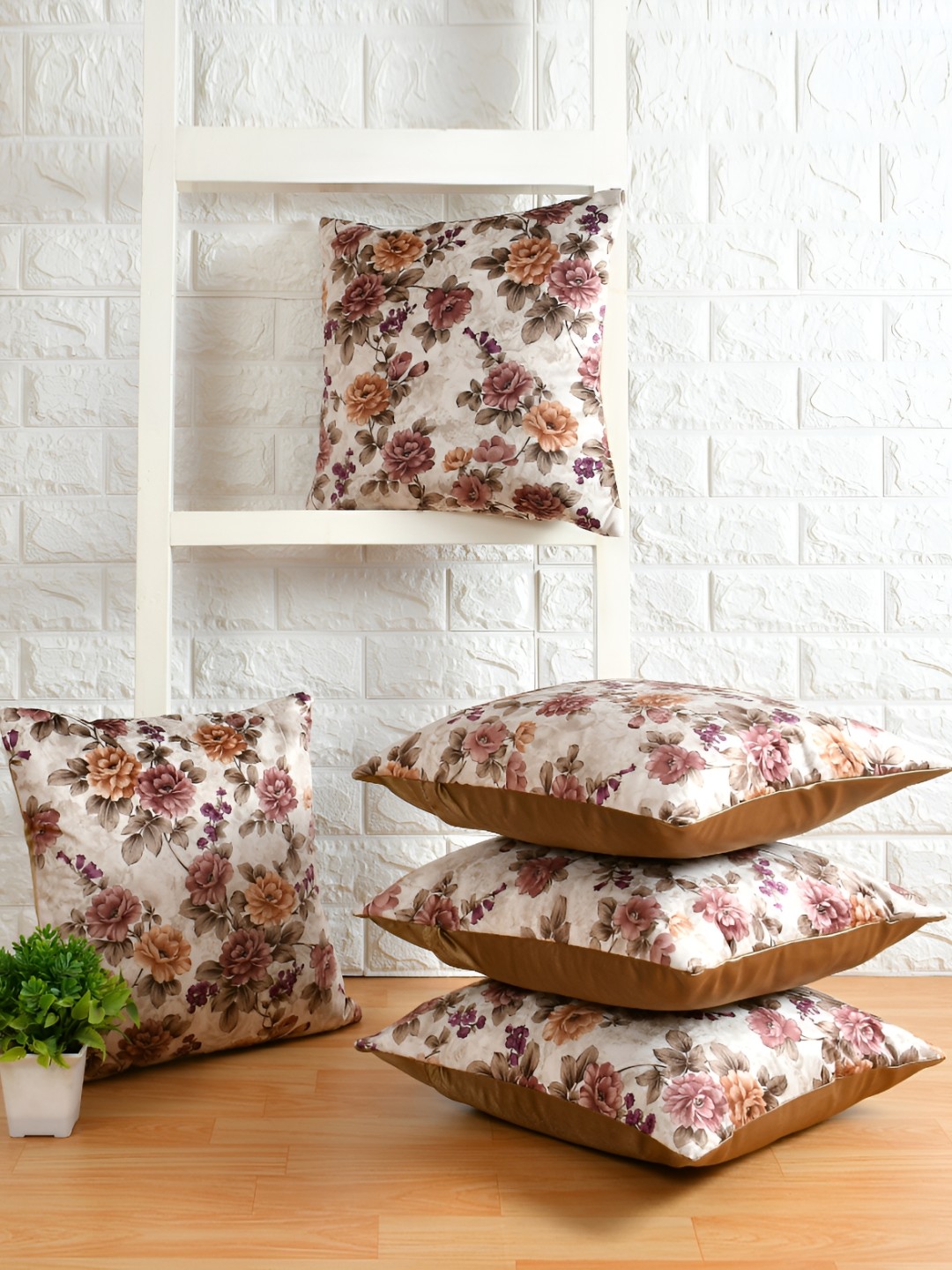 

BIGGER FISH Brown 5 Pcs Square Cushion Covers