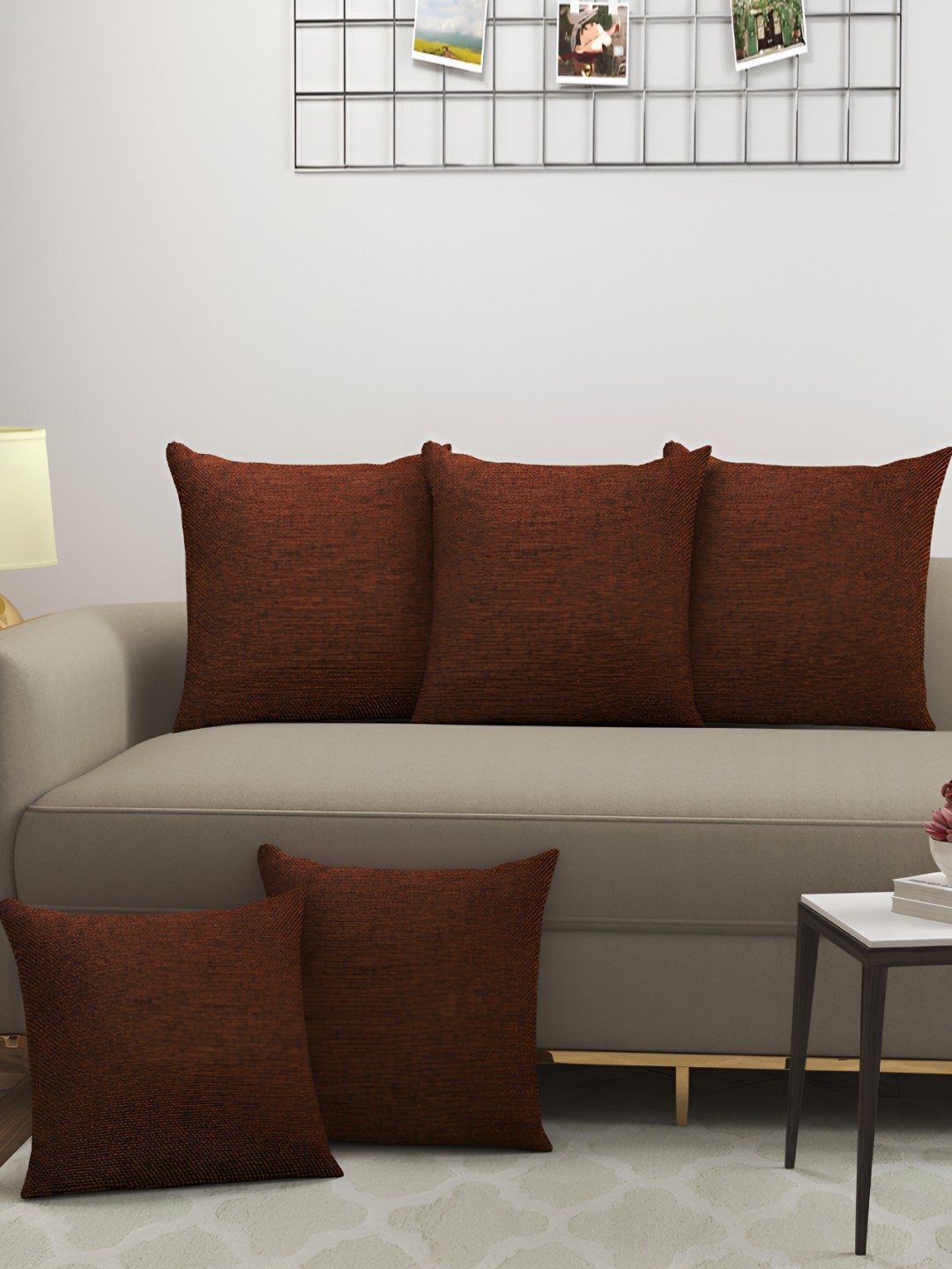 

BIGGER FISH Brown 5 Pieces Square Cushion Covers