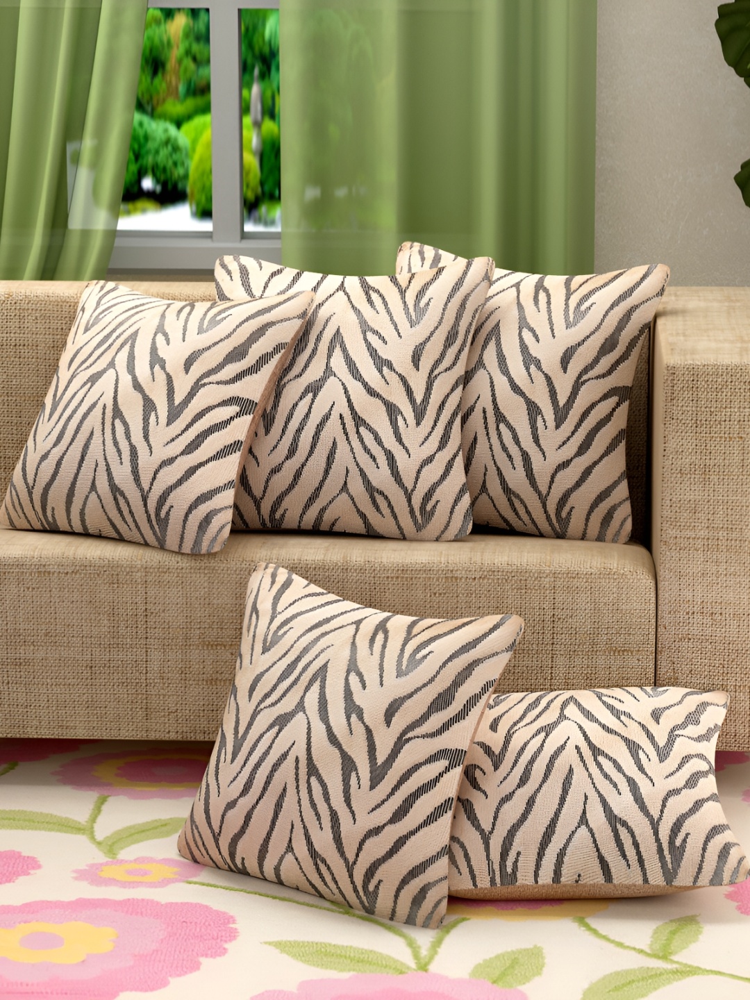 

BIGGER FISH Peach & Grey 5Pcs Abstract Square Cushion Covers