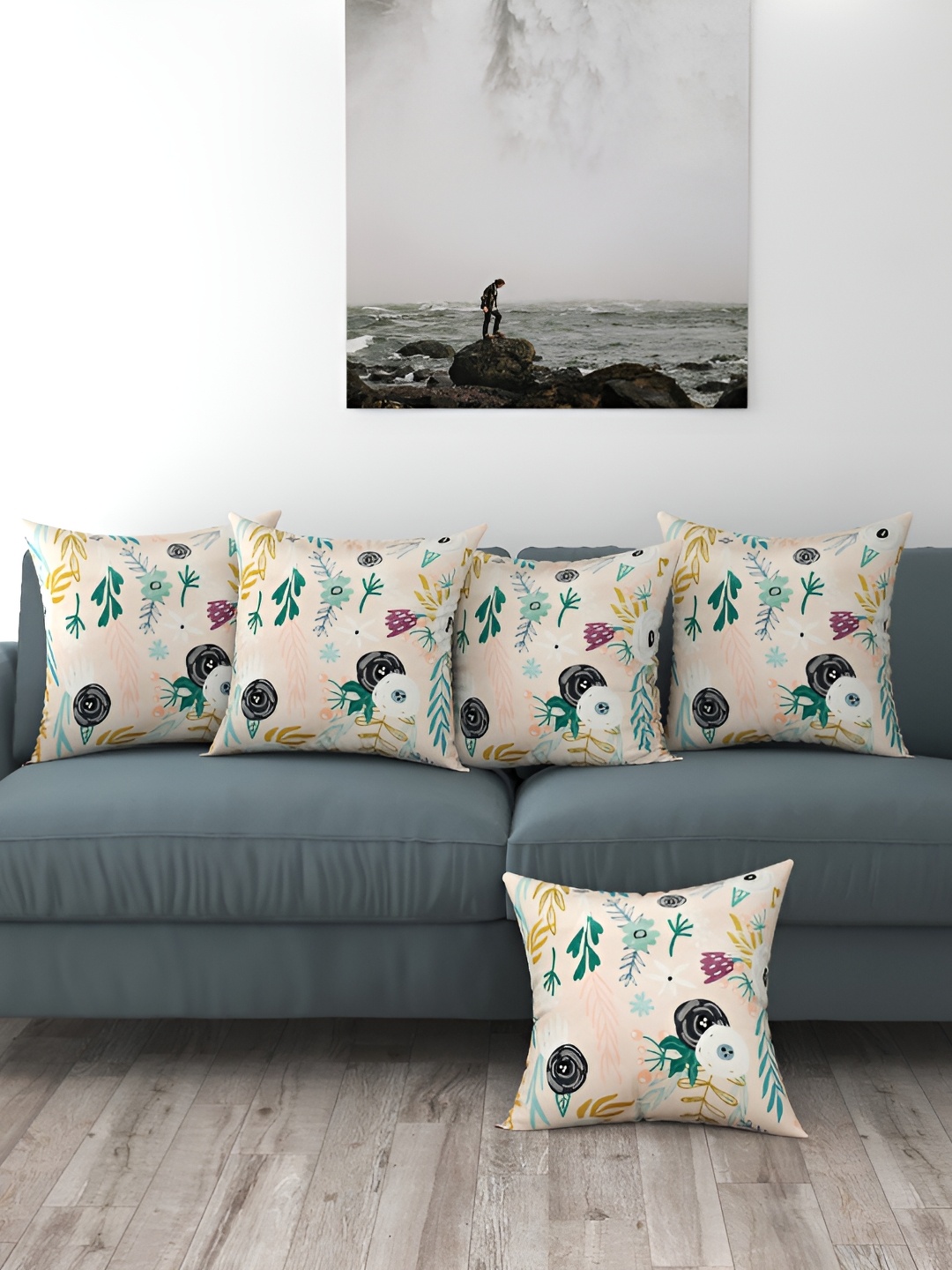 

BIGGER FISH Peach-Coloured 5 Pcs Square Cushion Covers